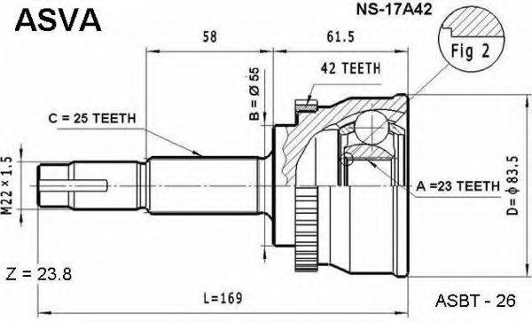 ASVA NS17A42 Шарнірний комплект, приводний вал