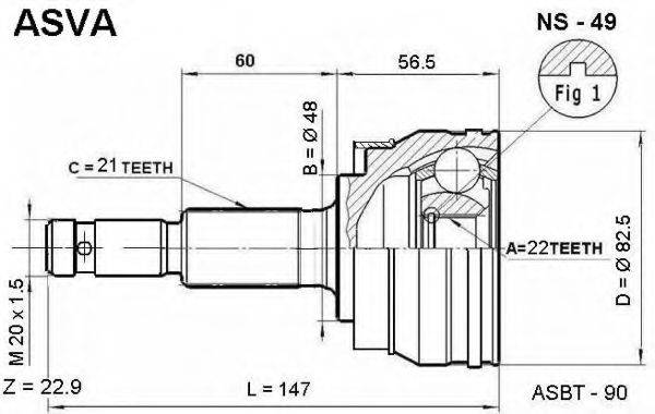 ASVA NS49 Шарнірний комплект, приводний вал