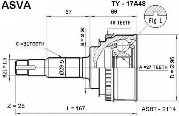 ASVA TY17A48 Шарнірний комплект, приводний вал