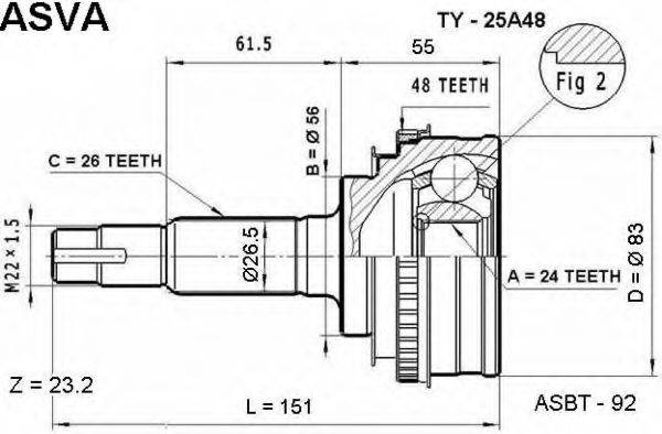 ASVA TY25A48 Шарнірний комплект, приводний вал