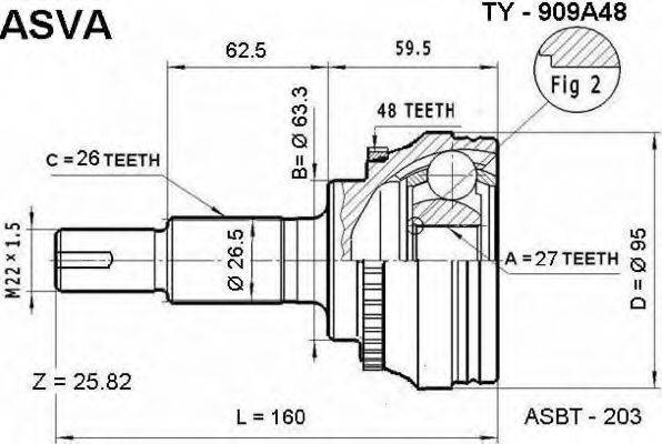 ASVA TY909A48 Шарнірний комплект, приводний вал