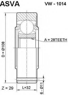 ASVA VW1014 Шарнірний комплект, приводний вал