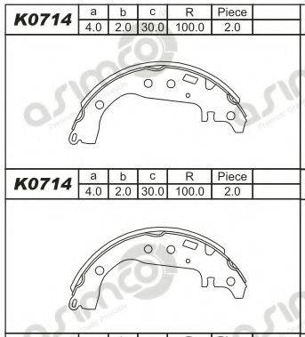 ASIMCO K0714 Комплект гальмівних колодок