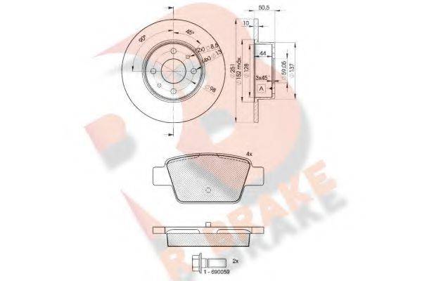 R BRAKE 3R15034070 Комплект гальм, дисковий гальмівний механізм