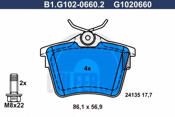 GALFER B1G10206602 Комплект гальмівних колодок, дискове гальмо