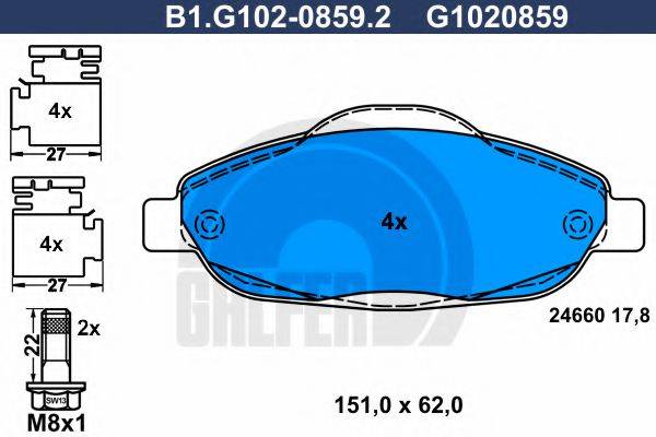 GALFER B1G10208592 Комплект гальмівних колодок, дискове гальмо