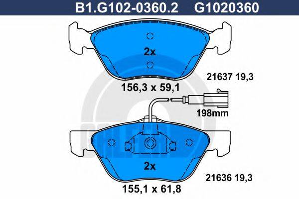 GALFER B1G10203602 Комплект гальмівних колодок, дискове гальмо