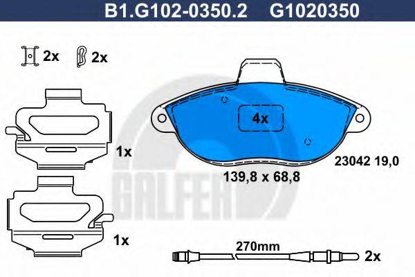 GALFER B1G10203502 Комплект гальмівних колодок, дискове гальмо