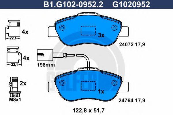 GALFER B1G10209522 Комплект гальмівних колодок, дискове гальмо