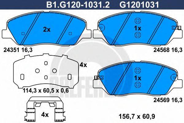 GALFER B1G12010312 Комплект гальмівних колодок, дискове гальмо