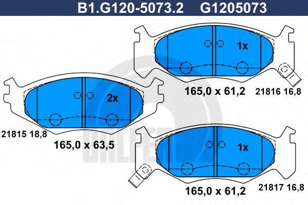 GALFER B1G12050732 Комплект гальмівних колодок, дискове гальмо