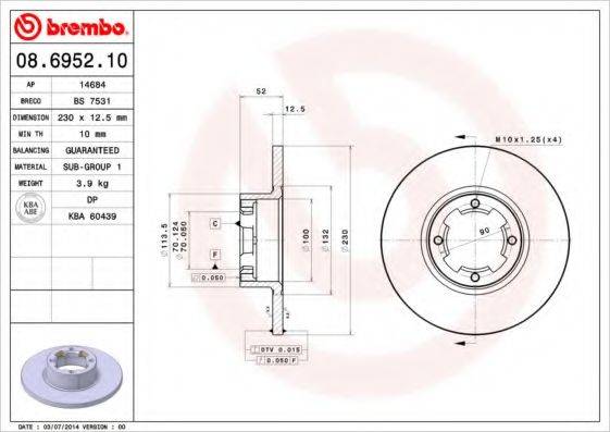 BREMBO 08695210 гальмівний диск