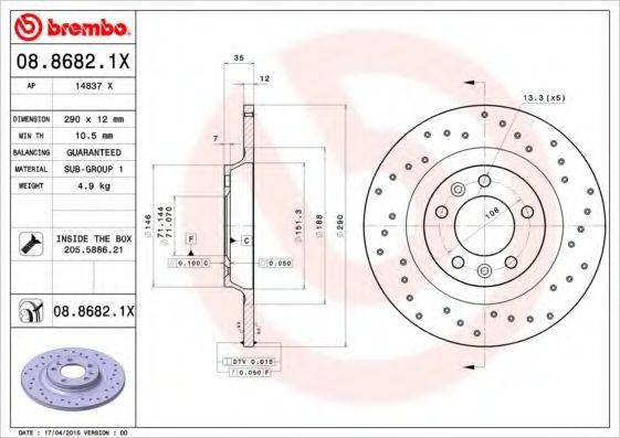 BREMBO 0886821X гальмівний диск