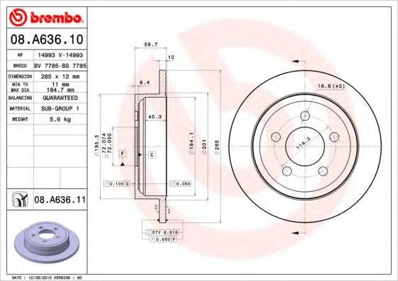 BREMBO 08A63610 гальмівний диск