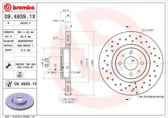 BREMBO 0949391X гальмівний диск