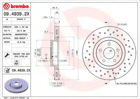 BREMBO 0949392X гальмівний диск