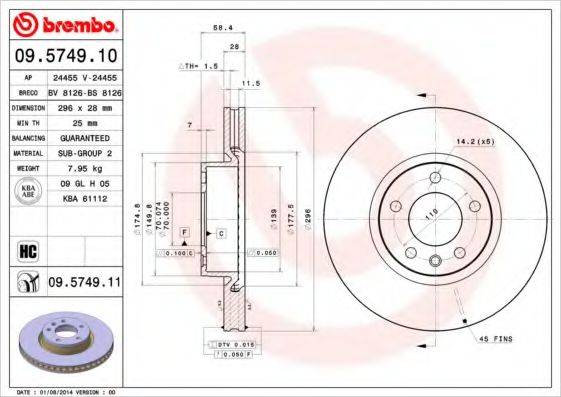 BREMBO 09574911 гальмівний диск