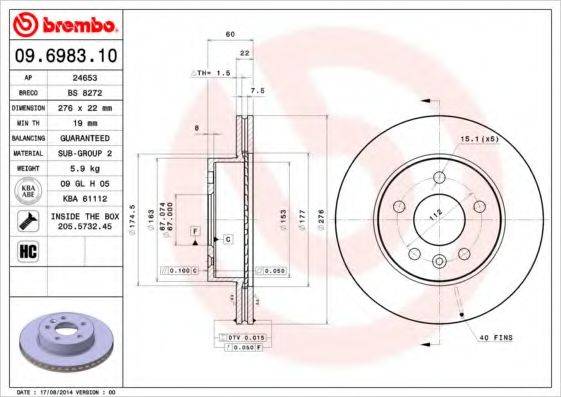 BREMBO 09698310 гальмівний диск