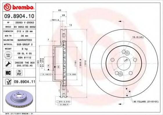 BREMBO 09890410 гальмівний диск