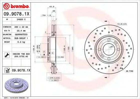 BREMBO 0990781X гальмівний диск