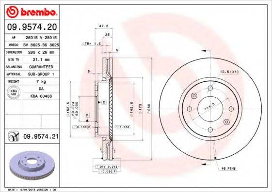 BREMBO 09957421 гальмівний диск