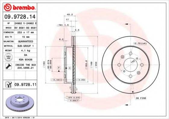 BREMBO 09972811 гальмівний диск