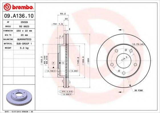 BREMBO 09A13610 гальмівний диск