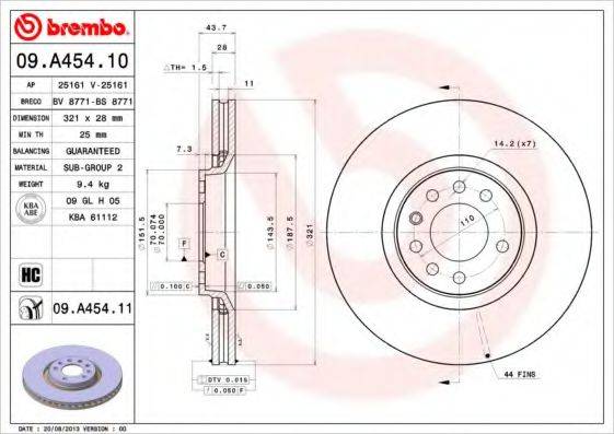 BREMBO 09A45411 гальмівний диск