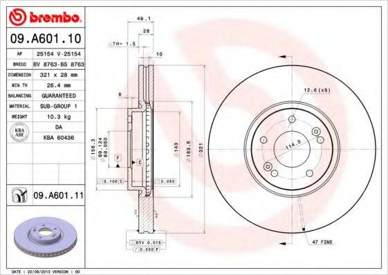 BREMBO 09A60111 гальмівний диск