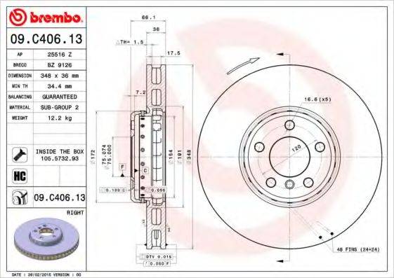 BREMBO 09C40613 гальмівний диск