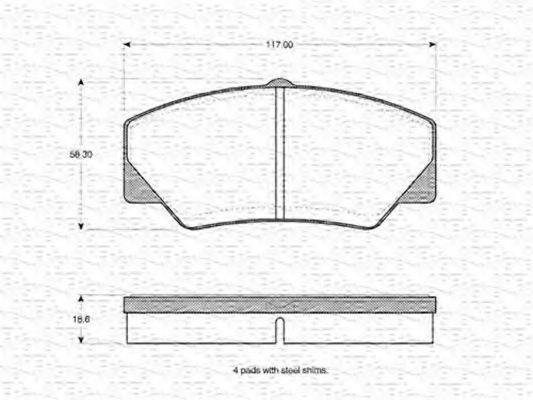 MAGNETI MARELLI 363702160800 Комплект гальмівних колодок, дискове гальмо